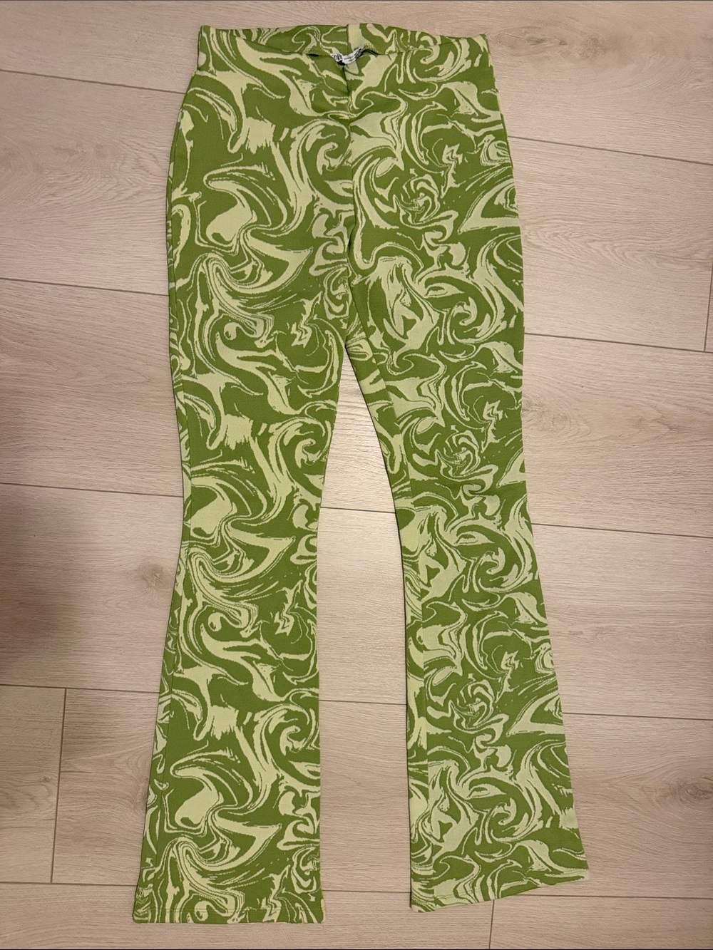Zara Matcha Green Swirl Flare Jeans